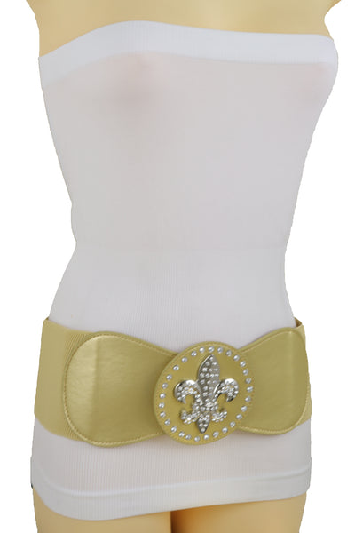 Brand New Women Gold Elastic Corset Fashion Belt Hip Waist Fleur De Lis Lily Flower S M