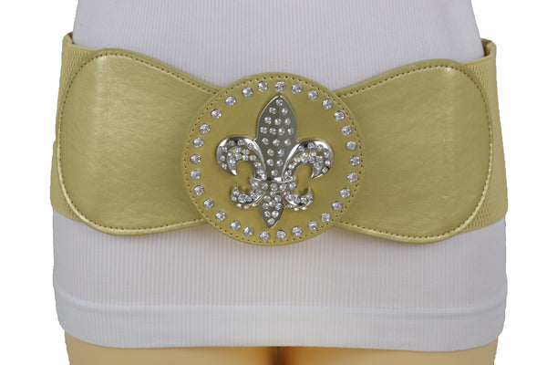 Brand New Women Gold Elastic Corset Fashion Belt Hip Waist Fleur De Lis Lily Flower S M
