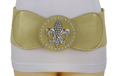Brand New Women Gold Elastic Corset Fashion Belt Hip Waist Fleur De Lis Lily Flower S M