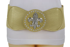 Gold Elastic Corset Fashion Belt Hip Waist Fleur De Lis Lily Flower S M