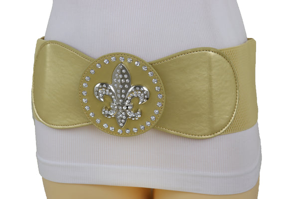Brand New Women Gold Elastic Corset Fashion Belt Hip Waist Fleur De Lis Lily Flower S M