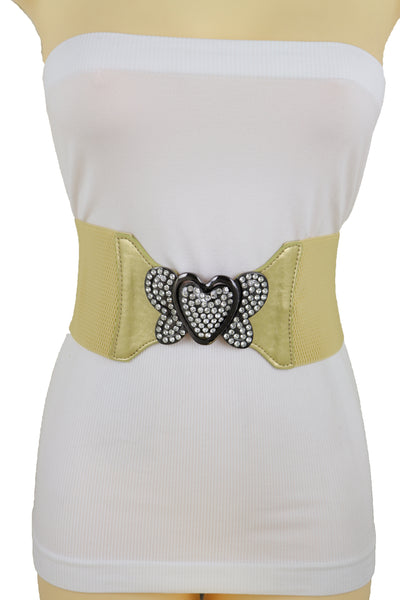 Brand New Women Wide Elastic Gold Fashion Hip High Waist Belt Butterfly Heart Buckle S M