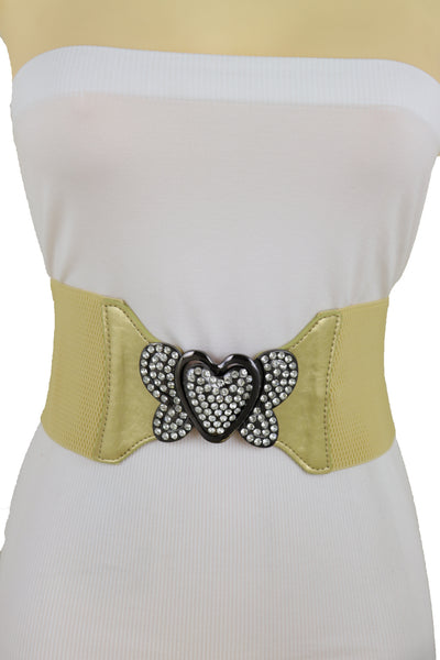 Brand New Women Wide Elastic Gold Fashion Hip High Waist Belt Butterfly Heart Buckle S M