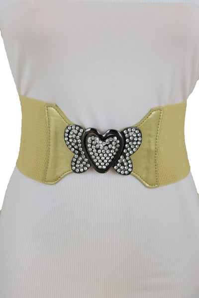Brand New Women Wide Elastic Gold Fashion Hip High Waist Belt Butterfly Heart Buckle S M