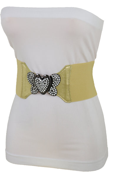Brand New Women Wide Elastic Gold Fashion Hip High Waist Belt Butterfly Heart Buckle S M