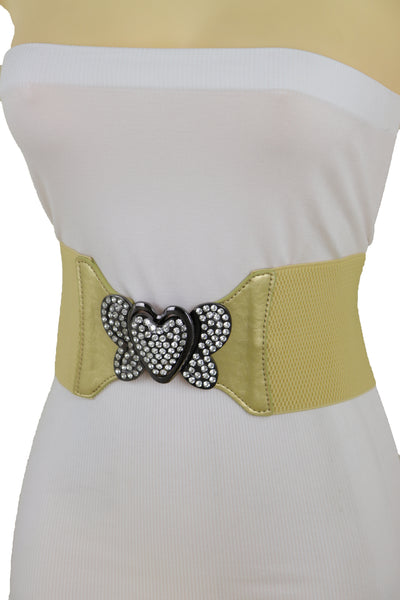 Brand New Women Wide Elastic Gold Fashion Hip High Waist Belt Butterfly Heart Buckle S M