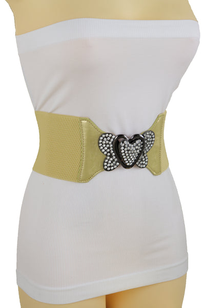Brand New Women Wide Elastic Gold Fashion Hip High Waist Belt Butterfly Heart Buckle S M