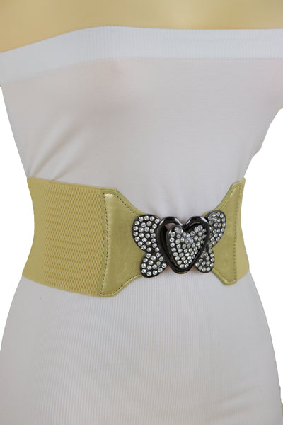 Brand New Women Wide Elastic Gold Fashion Hip High Waist Belt Butterfly Heart Buckle S M