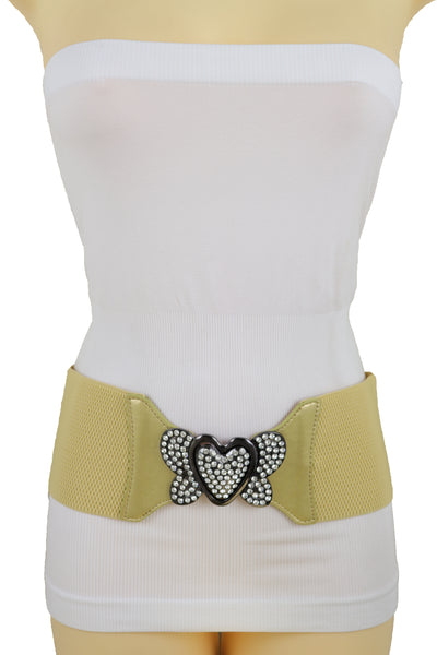 Brand New Women Wide Elastic Gold Fashion Hip High Waist Belt Butterfly Heart Buckle S M