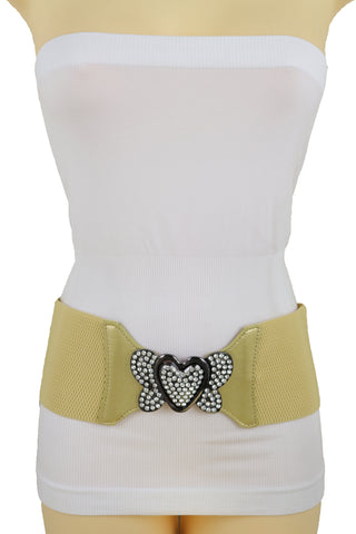 Brand New Women Wide Elastic Gold Fashion Hip High Waist Belt Butterfly Heart Buckle S M