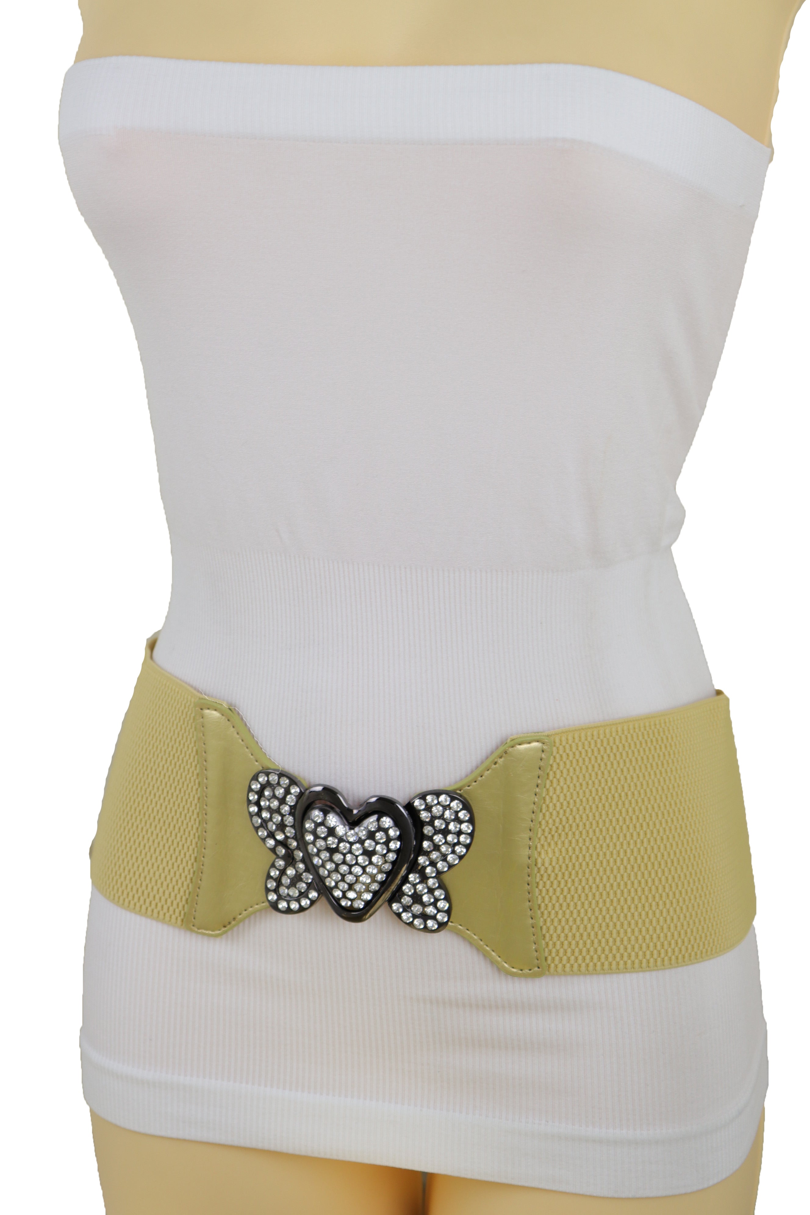 Wide Elastic Gold Fashion Hip High Waist Belt Butterfly Heart Buckle S M