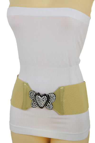 Brand New Women Wide Elastic Gold Fashion Hip High Waist Belt Butterfly Heart Buckle S M