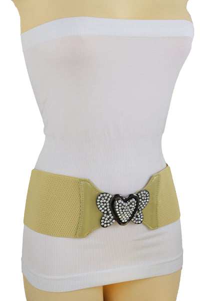 Brand New Women Wide Elastic Gold Fashion Hip High Waist Belt Butterfly Heart Buckle S M