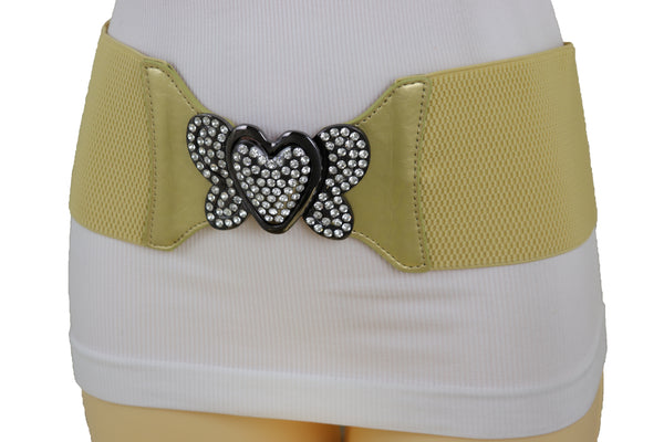 Brand New Women Wide Elastic Gold Fashion Hip High Waist Belt Butterfly Heart Buckle S M