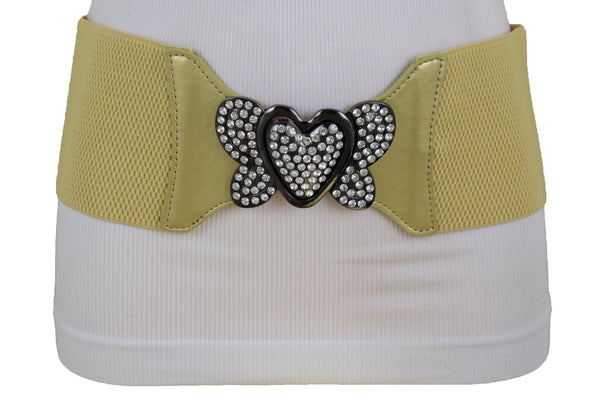 Brand New Women Wide Elastic Gold Fashion Hip High Waist Belt Butterfly Heart Buckle S M