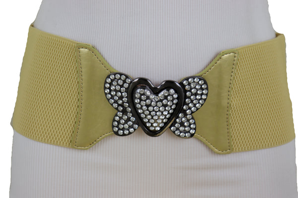 Brand New Women Wide Elastic Gold Fashion Hip High Waist Belt Butterfly Heart Buckle S M