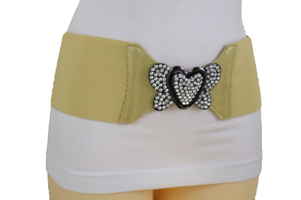 Brand New Women Wide Elastic Gold Fashion Hip High Waist Belt Butterfly Heart Buckle S M