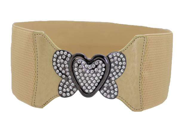 Brand New Women Wide Elastic Gold Fashion Hip High Waist Belt Butterfly Heart Buckle S M