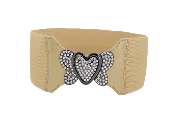 Brand New Women Wide Elastic Gold Fashion Hip High Waist Belt Butterfly Heart Buckle S M