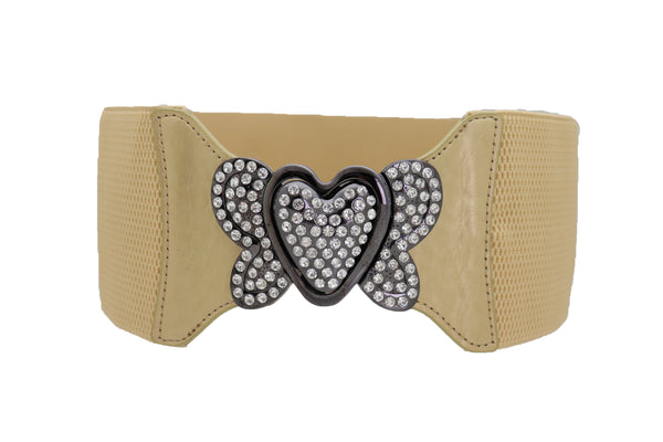 Brand New Women Wide Elastic Gold Fashion Hip High Waist Belt Butterfly Heart Buckle S M