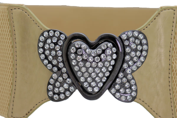 Brand New Women Wide Elastic Gold Fashion Hip High Waist Belt Butterfly Heart Buckle S M