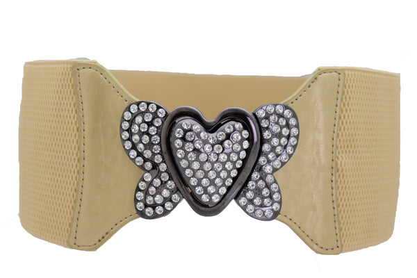 Brand New Women Wide Elastic Gold Fashion Hip High Waist Belt Butterfly Heart Buckle S M