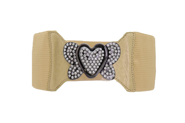 Brand New Women Wide Elastic Gold Fashion Hip High Waist Belt Butterfly Heart Buckle S M