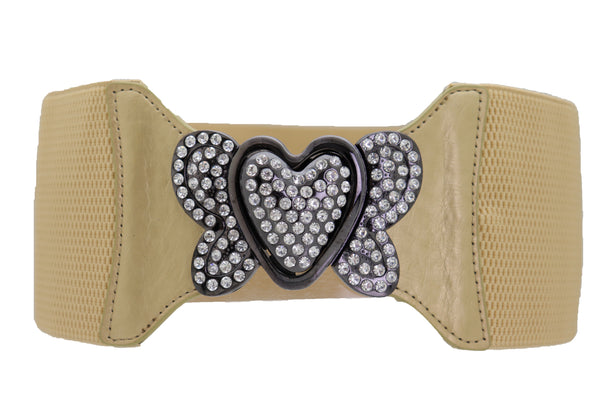 Brand New Women Wide Elastic Gold Fashion Hip High Waist Belt Butterfly Heart Buckle S M