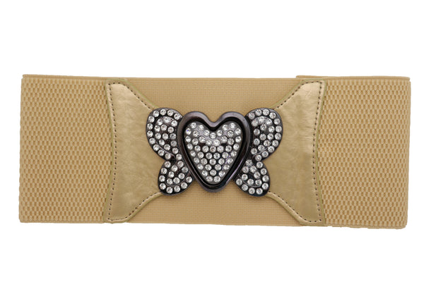 Brand New Women Wide Elastic Gold Fashion Hip High Waist Belt Butterfly Heart Buckle S M