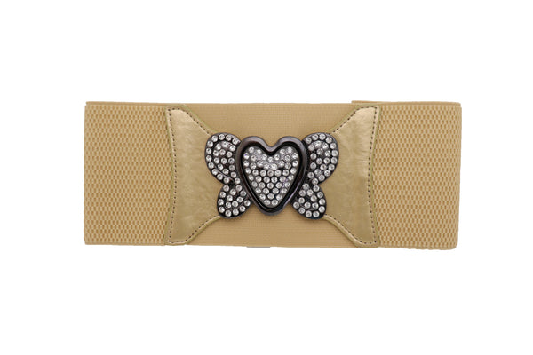 Brand New Women Wide Elastic Gold Fashion Hip High Waist Belt Butterfly Heart Buckle S M