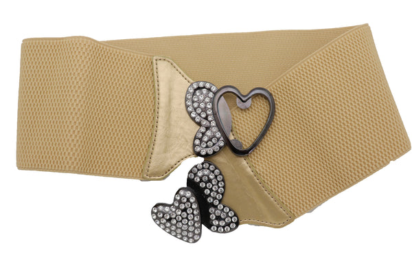 Brand New Women Wide Elastic Gold Fashion Hip High Waist Belt Butterfly Heart Buckle S M