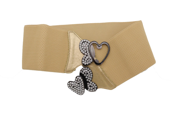 Brand New Women Wide Elastic Gold Fashion Hip High Waist Belt Butterfly Heart Buckle S M