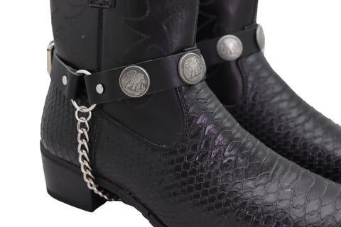 Men Women Boot Pair Black Faux Leather Straps Biker Bracelet American Eagle Charm Half Dollar
