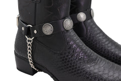 USA Half Dollar Coin Eagle Side Black Faux Leather Boot Straps (Pair)