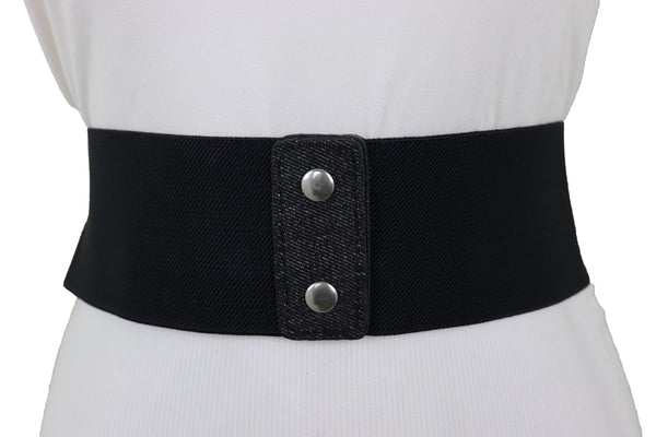 Brand New Women Black Denim High Waist Corset Elastic Band Belt Red Rose Flower Size S M