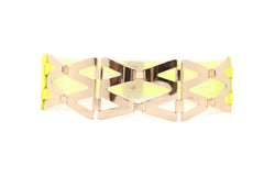 Neon Yellow Wide Elastic Waistband Fashion Belt Gold Metal XX Links S M