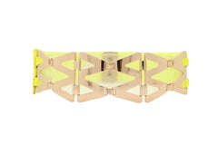 Neon Yellow Wide Elastic Waistband Fashion Belt Gold Metal XX Links S M