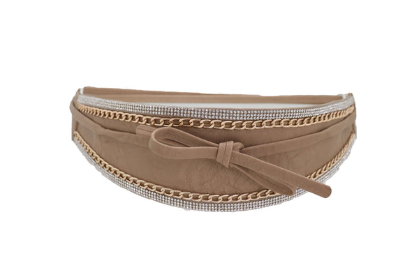 Brand New Women Caramel Beige Wrap Around Wide Waistband Tie Kimono Style Belt Size S M