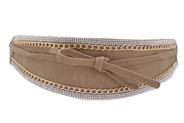 Brand New Women Caramel Beige Wrap Around Wide Waistband Tie Kimono Style Belt Size S M