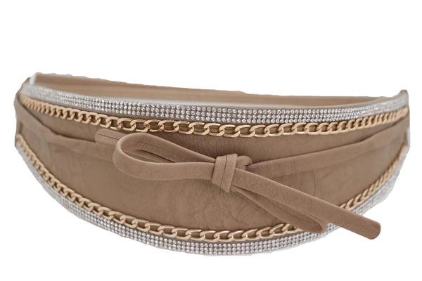 Brand New Women Caramel Beige Wrap Around Wide Waistband Tie Kimono Style Belt Size S M