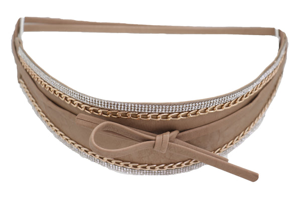 Brand New Women Caramel Beige Wrap Around Wide Waistband Tie Kimono Style Belt Size S M