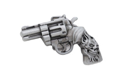 Men Silver Metal Western Fashion Belt Buckle Revolver Gun Flaming Skull Weapon