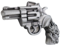Men Silver Metal Western Fashion Belt Buckle Revolver Gun Flaming Skull Weapon