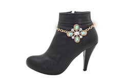 Western Boot Gold Metal Chain Bracelet Shoe Anklet Charm Cute Bling Flower