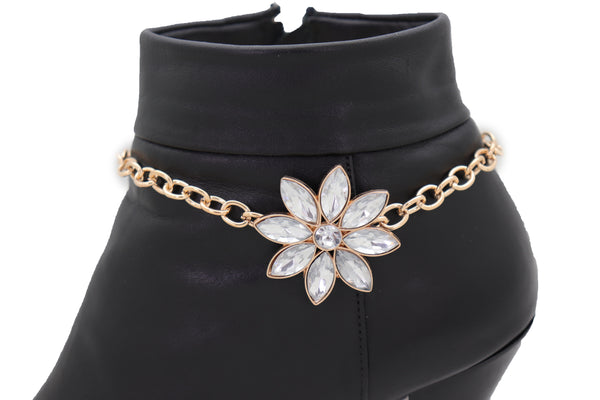 Brand New Women Gold Metal Chain Boot Bracelet Shoe Fancy Silver Bling Flower Charm Anklet