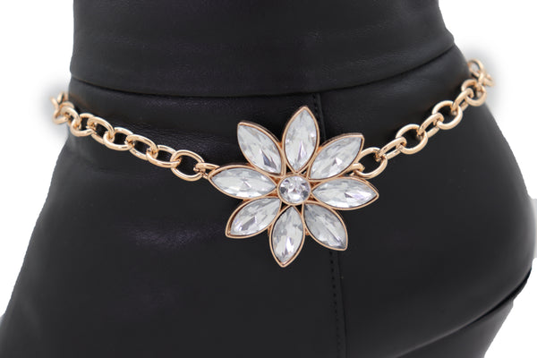 Brand New Women Gold Metal Chain Boot Bracelet Shoe Fancy Silver Bling Flower Charm Anklet