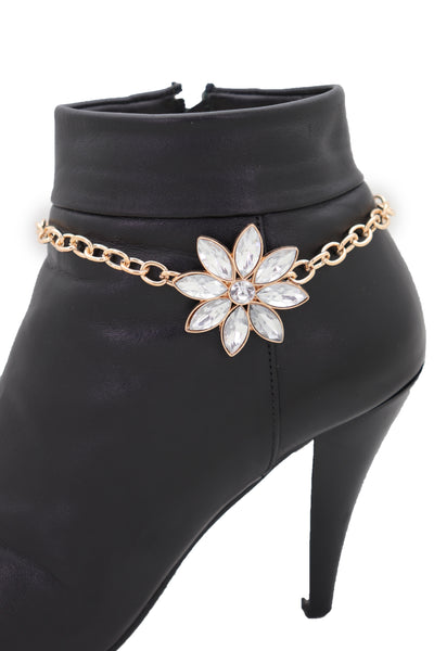 Brand New Women Gold Metal Chain Boot Bracelet Shoe Fancy Silver Bling Flower Charm Anklet
