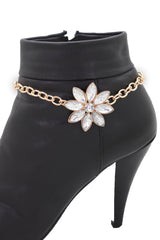 Gold Metal Chain Boot Bracelet Shoe Fancy Silver Bling Flower Charm Anklet