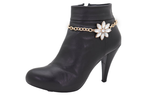 Brand New Women Gold Metal Chain Boot Bracelet Shoe Fancy Silver Bling Flower Charm Anklet