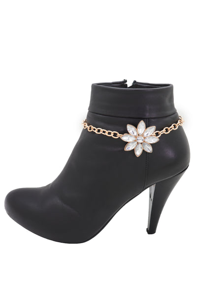 Brand New Women Gold Metal Chain Boot Bracelet Shoe Fancy Silver Bling Flower Charm Anklet